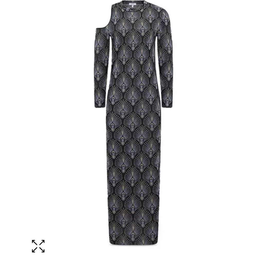 REISS Anja Metallic Knit Midi Dress Black Gold Silver Women's Size XS Bodycon